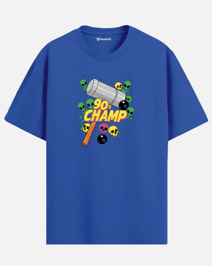 90’s Champ – Retro Oyun Temalı Uzaylı Tokatlayan PopArt Tişört | Oversize Eğlenceli Unisex Tasarım
