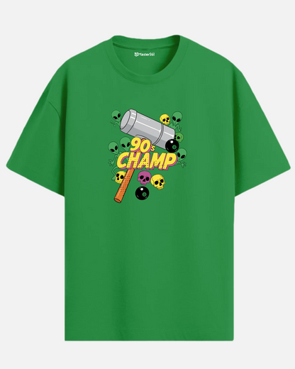 90’s Champ – Retro Oyun Temalı Uzaylı Tokatlayan PopArt Tişört | Oversize Eğlenceli Unisex Tasarım