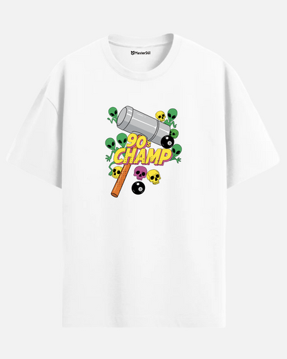 90’s Champ – Retro Oyun Temalı Uzaylı Tokatlayan PopArt Tişört | Oversize Eğlenceli Unisex Tasarım