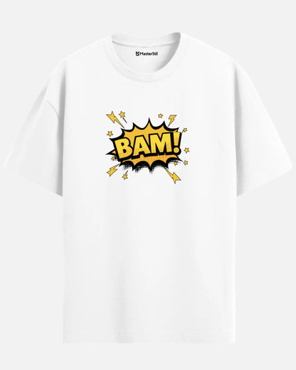 BAM! – Sarı Çizgi Roman Efekti PopArt Tişört | Oversize Eğlenceli ve Enerjik Tasarım
