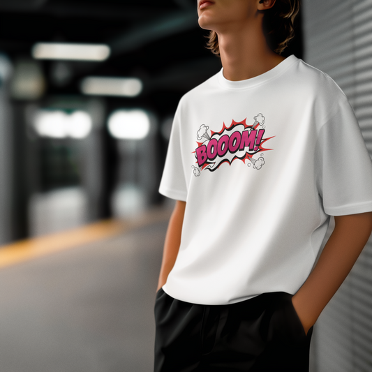 BOOOM! – Çizgi Roman Patlamalı PopArt Tişört | Oversize Eğlenceli Unisex Stil