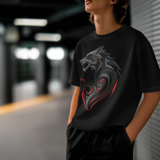 Blood Howl | Tribal Kurt Çığlığı Oversize Tişört