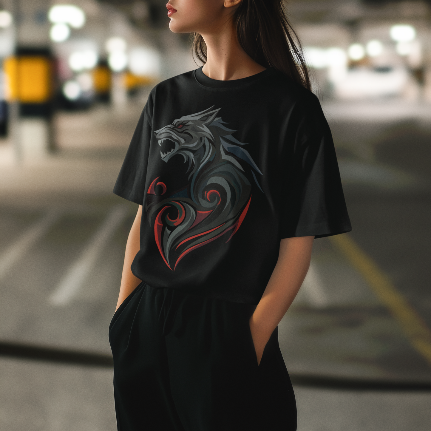 Blood Howl | Tribal Kurt Çığlığı Oversize Tişört