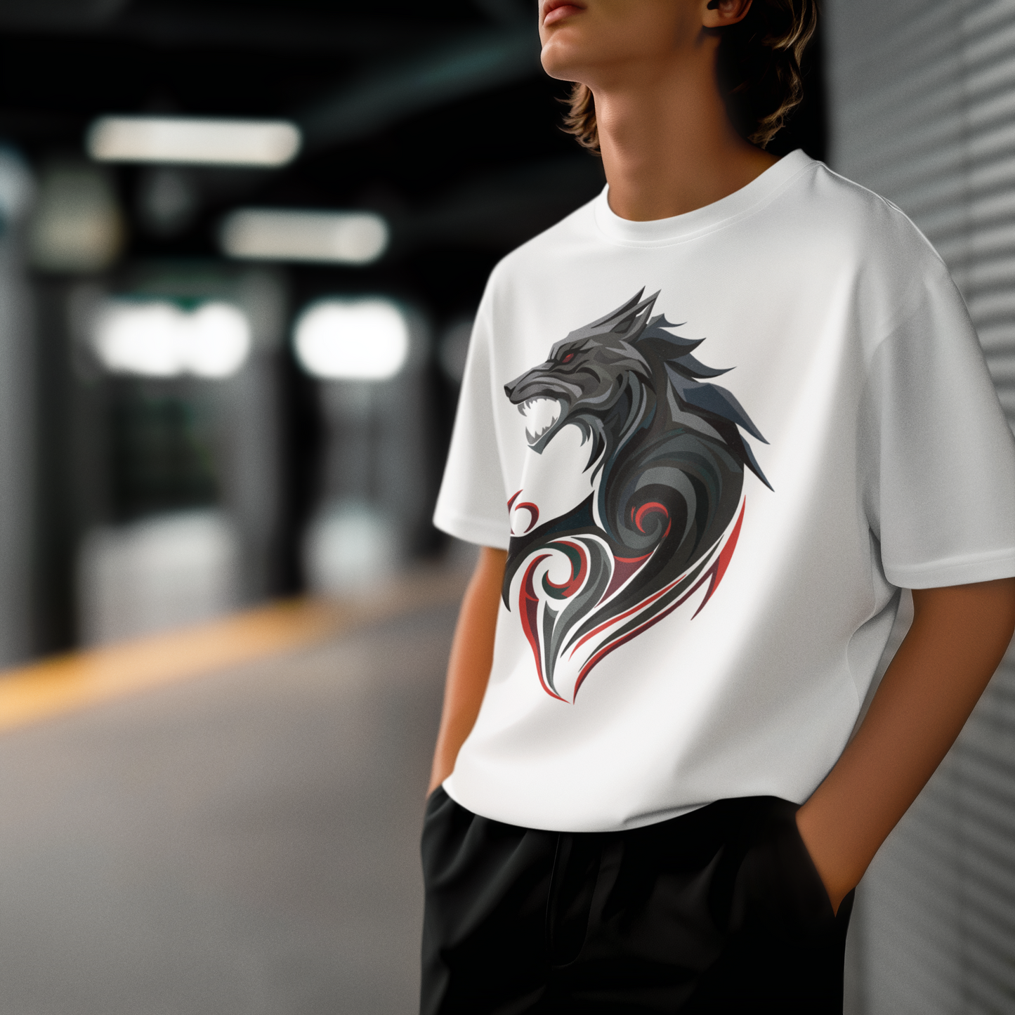 Blood Howl | Tribal Kurt Çığlığı Oversize Tişört