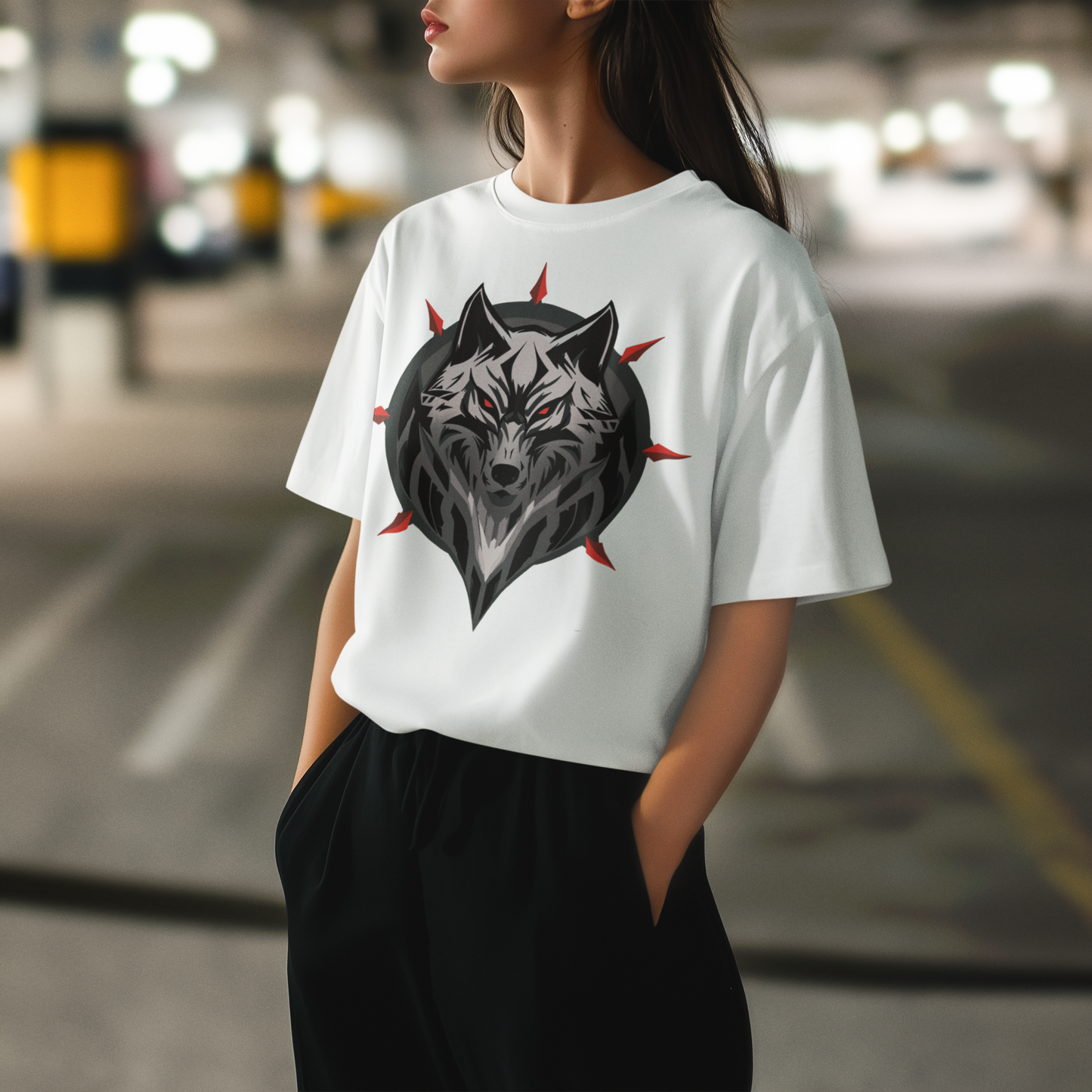Crimson Eyes | Kan Kırmızısı Bakışlı Kurt Oversize Tişört