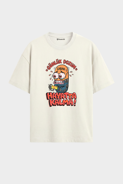 Oversize Günlük Dozum Esprili %100 Pamuklu Tasarım T-Shirt