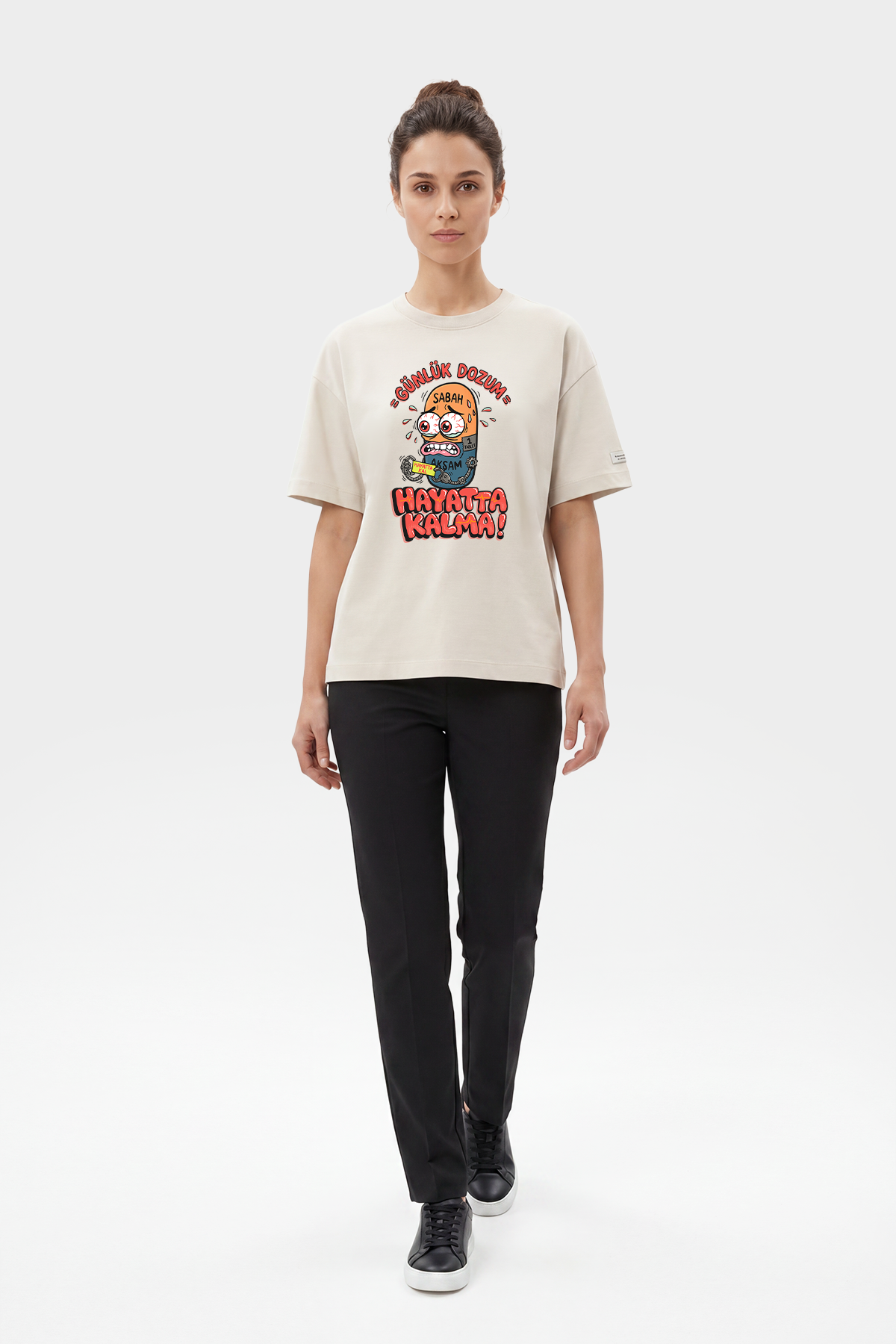 Oversize Günlük Dozum Esprili %100 Pamuklu Tasarım T-Shirt