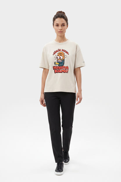 Oversize Günlük Dozum Esprili %100 Pamuklu Tasarım T-Shirt