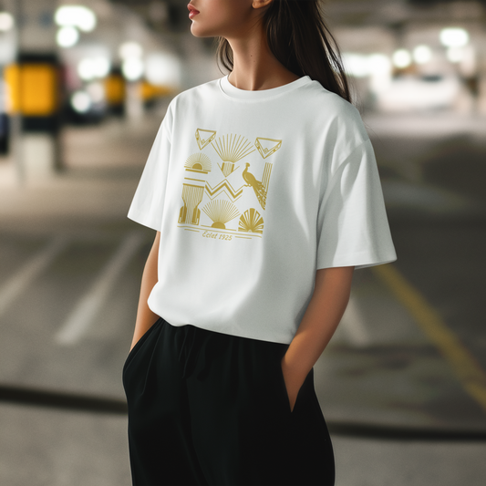 Éclat 1925 – Art Deco Gold Geometric Design T-Shirt - Unisex Oversize Vintage Style