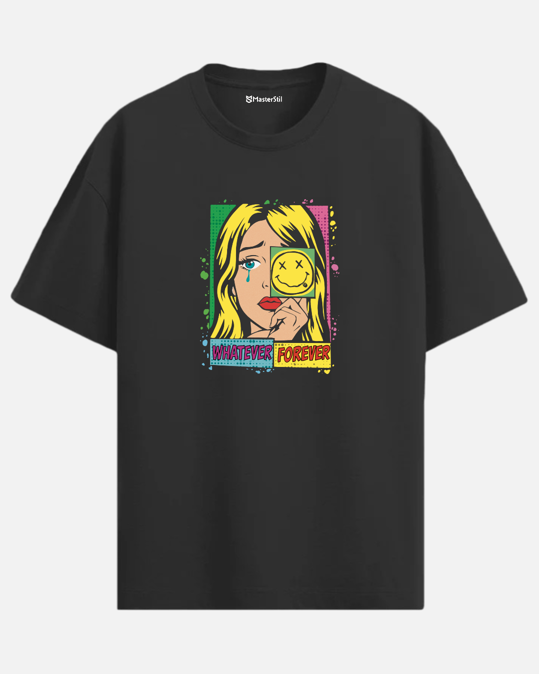 Fake Happy – Crying While Smiling PopArt Humorous T-Shirt Oversize Unisex
