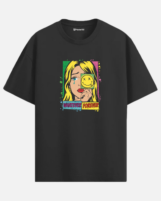 Fake Happy – Gülümserken Ağlayan PopArt Mizahi Tişört | Oversize | Unisex