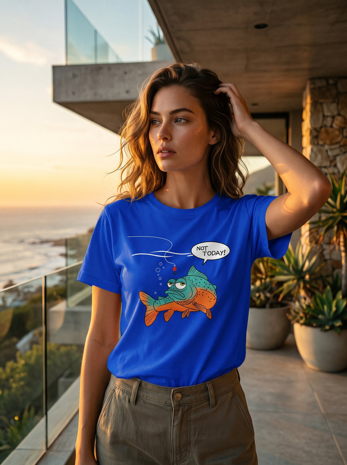 Not Today Bugün Değil Esprili Balıkçı %100 Pamuklu Tasarım T-Shirt