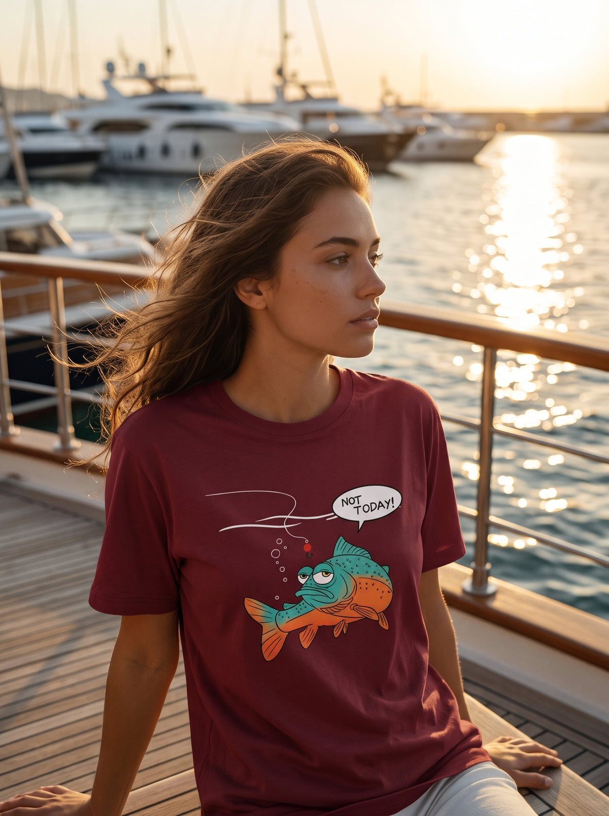 Not Today Bugün Değil Esprili Balıkçı %100 Pamuklu Tasarım T-Shirt