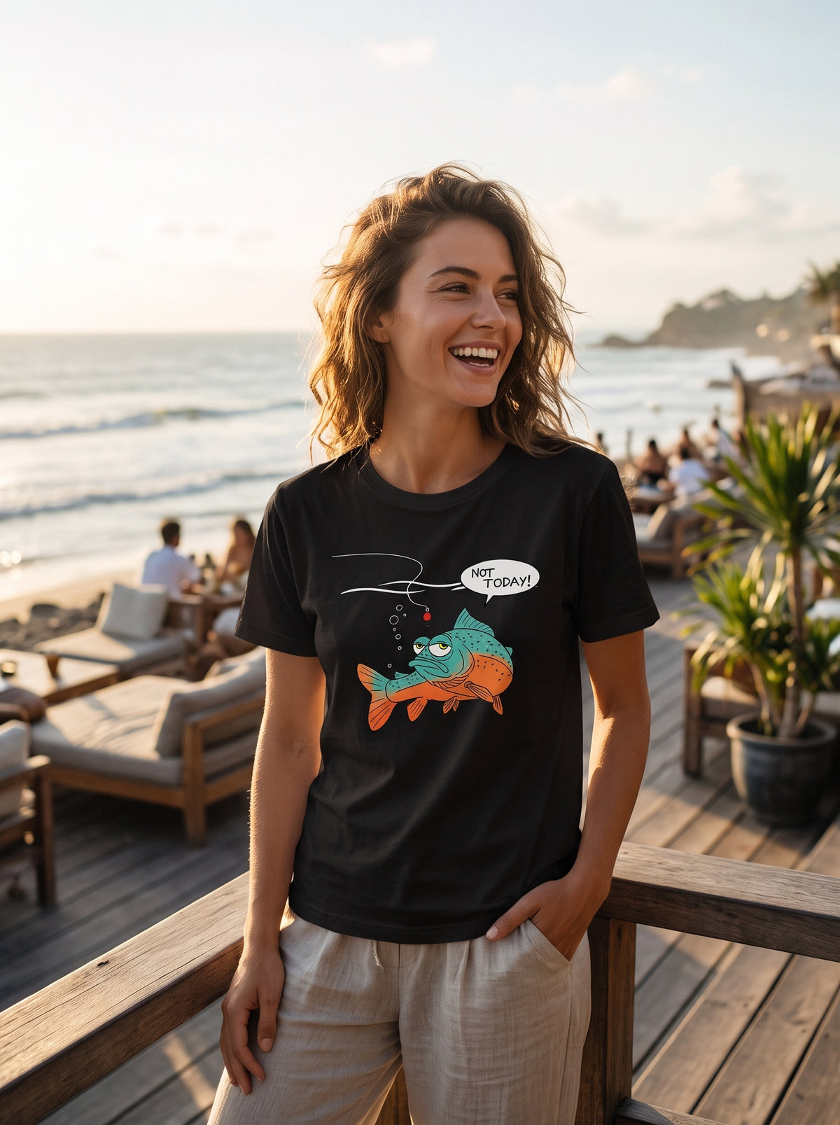 Not Today Bugün Değil Esprili Balıkçı %100 Pamuklu Tasarım T-Shirt
