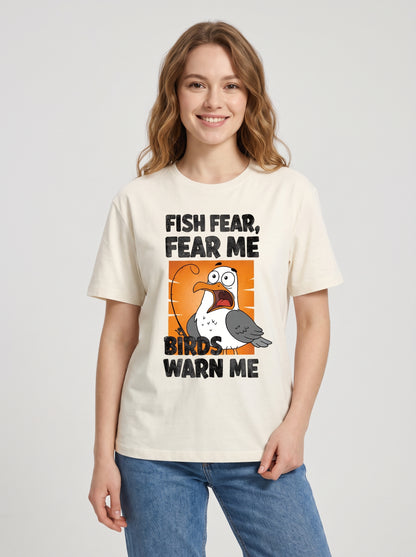 Fish Fear Me Esprili Balıkçı %100 Pamuklu Tasarım T-Shirt