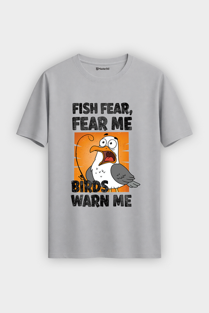 Fish Fear Me Esprili Balıkçı %100 Pamuklu Tasarım T-Shirt