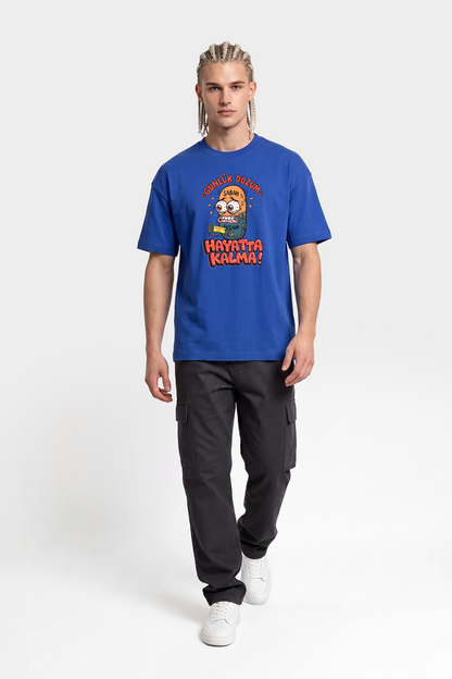 Oversize Günlük Dozum Esprili %100 Pamuklu Tasarım T-Shirt