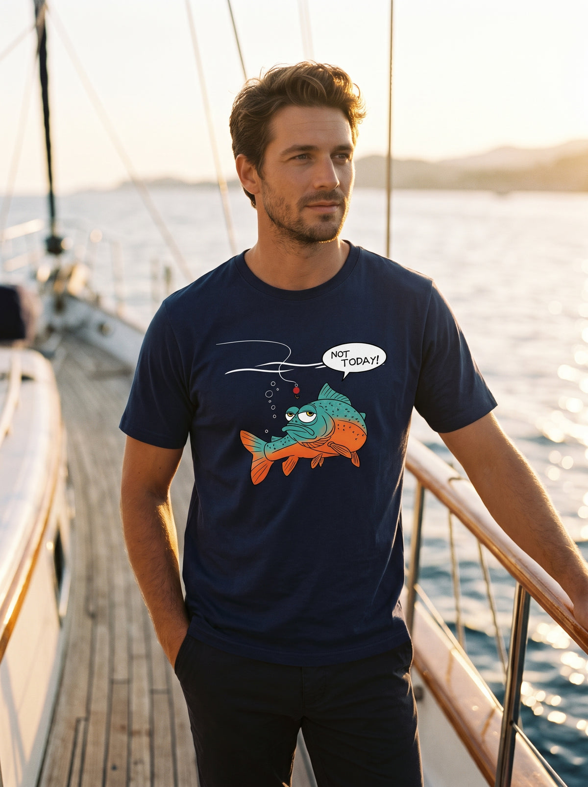 Not Today Bugün Değil Esprili Balıkçı %100 Pamuklu Tasarım T-Shirt
