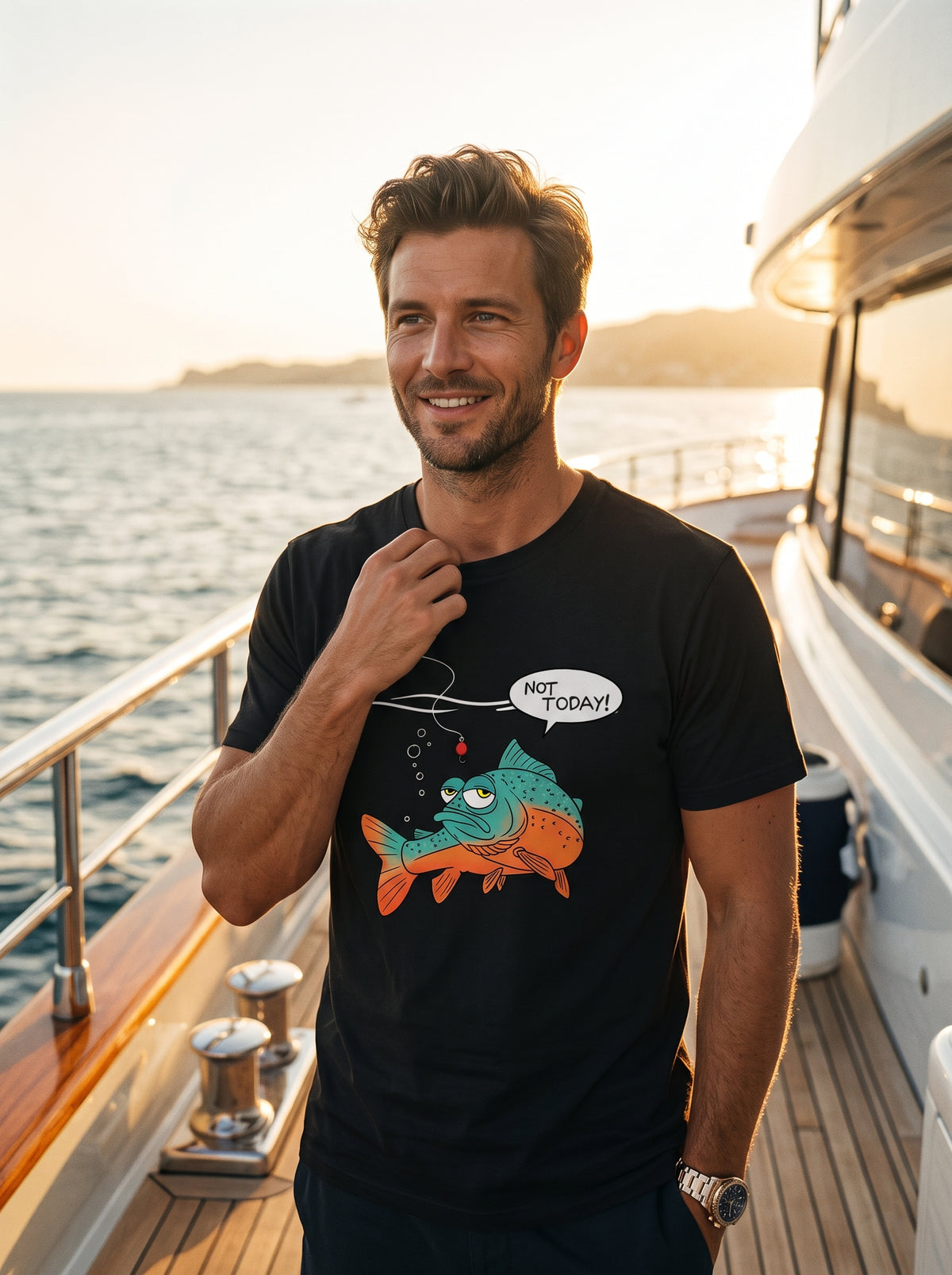 Not Today Bugün Değil Esprili Balıkçı %100 Pamuklu Tasarım T-Shirt