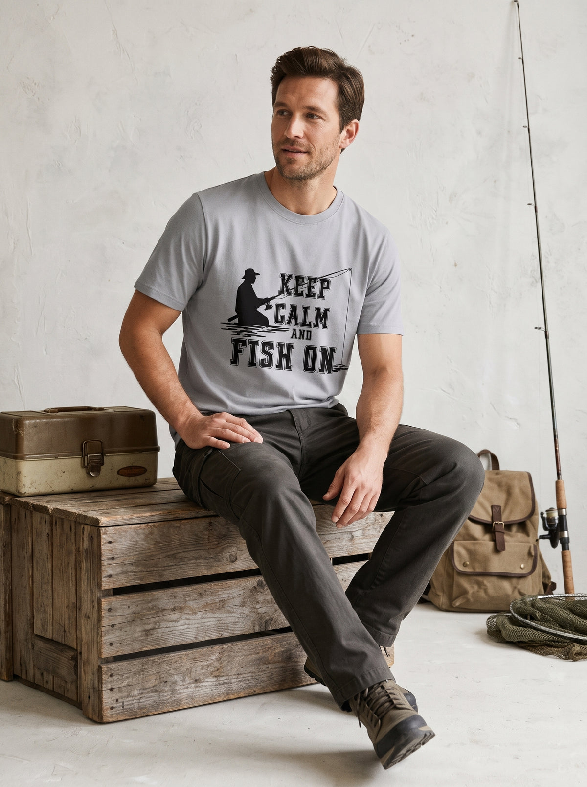 Keep Calm Balıkçı %100 Pamuklu Tasarım T-Shirt