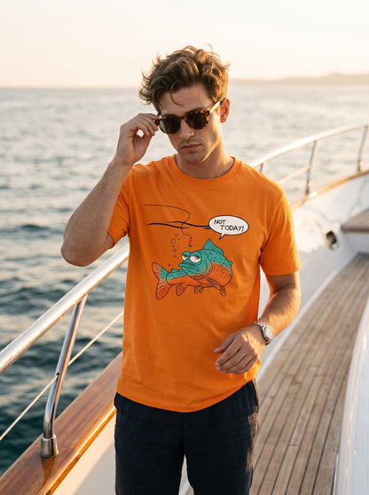 Not Today Bugün Değil Esprili Balıkçı %100 Pamuklu Tasarım T-Shirt