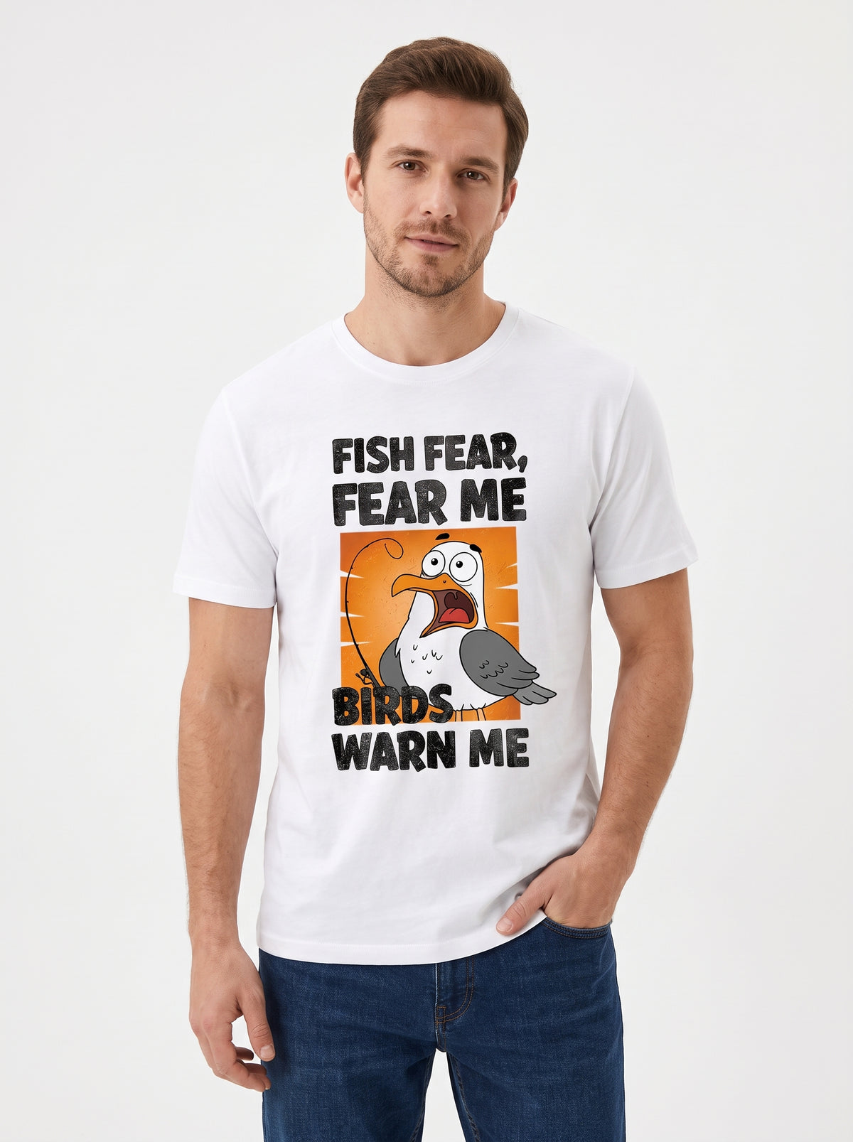 Fish Fear Me Esprili Balıkçı %100 Pamuklu Tasarım T-Shirt