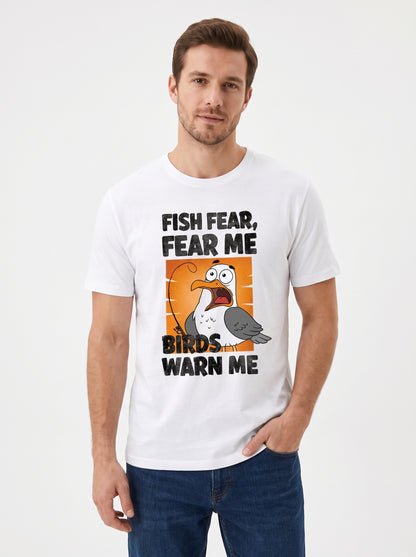 Fish Fear Me Esprili Balıkçı %100 Pamuklu Tasarım T-Shirt
