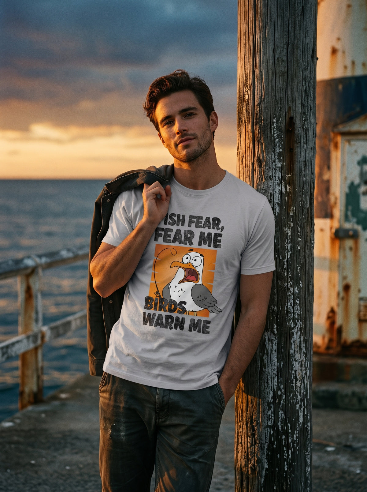 Fish Fear Me Esprili Balıkçı %100 Pamuklu Tasarım T-Shirt