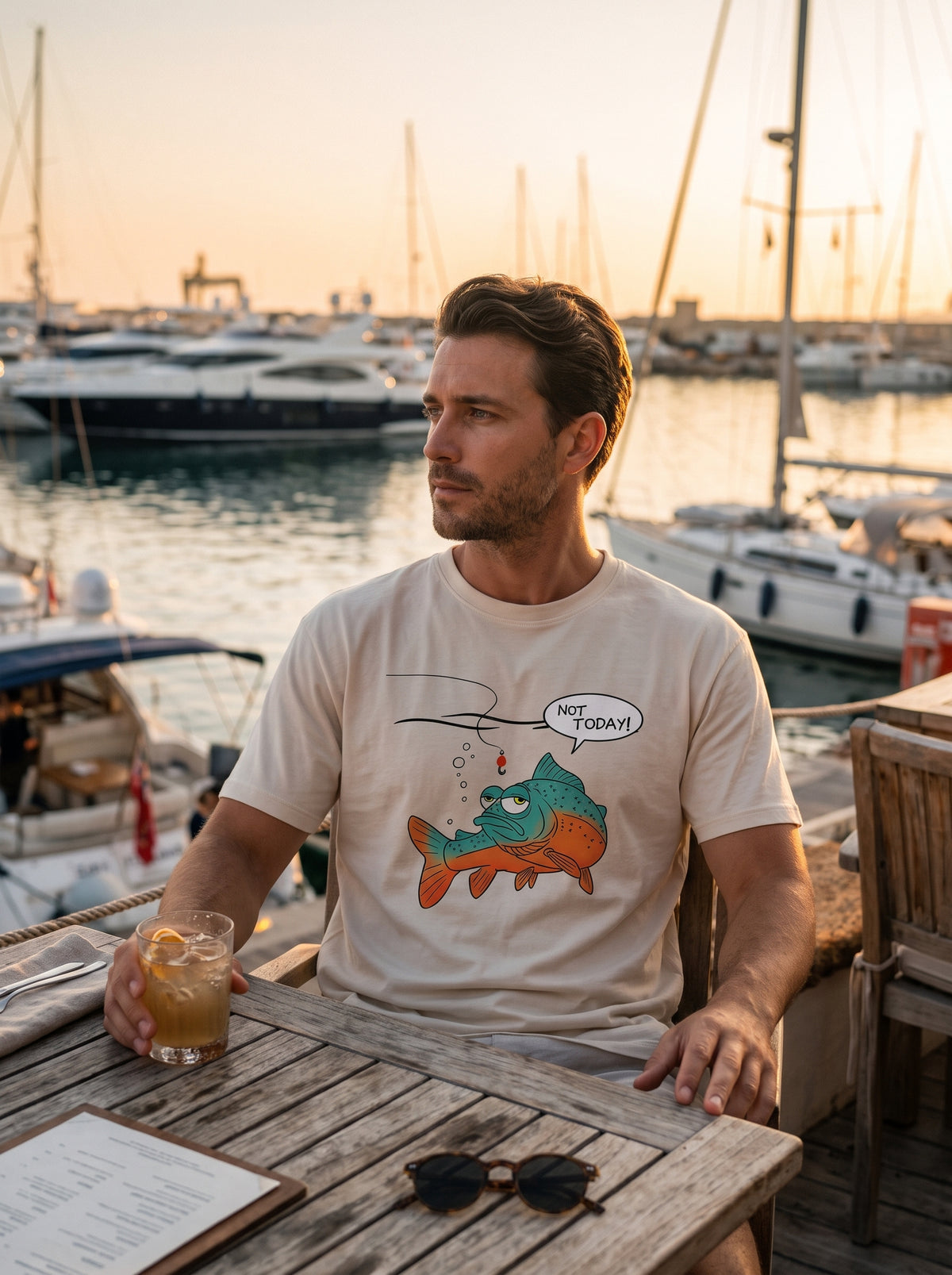 Not Today Bugün Değil Esprili Balıkçı %100 Pamuklu Tasarım T-Shirt