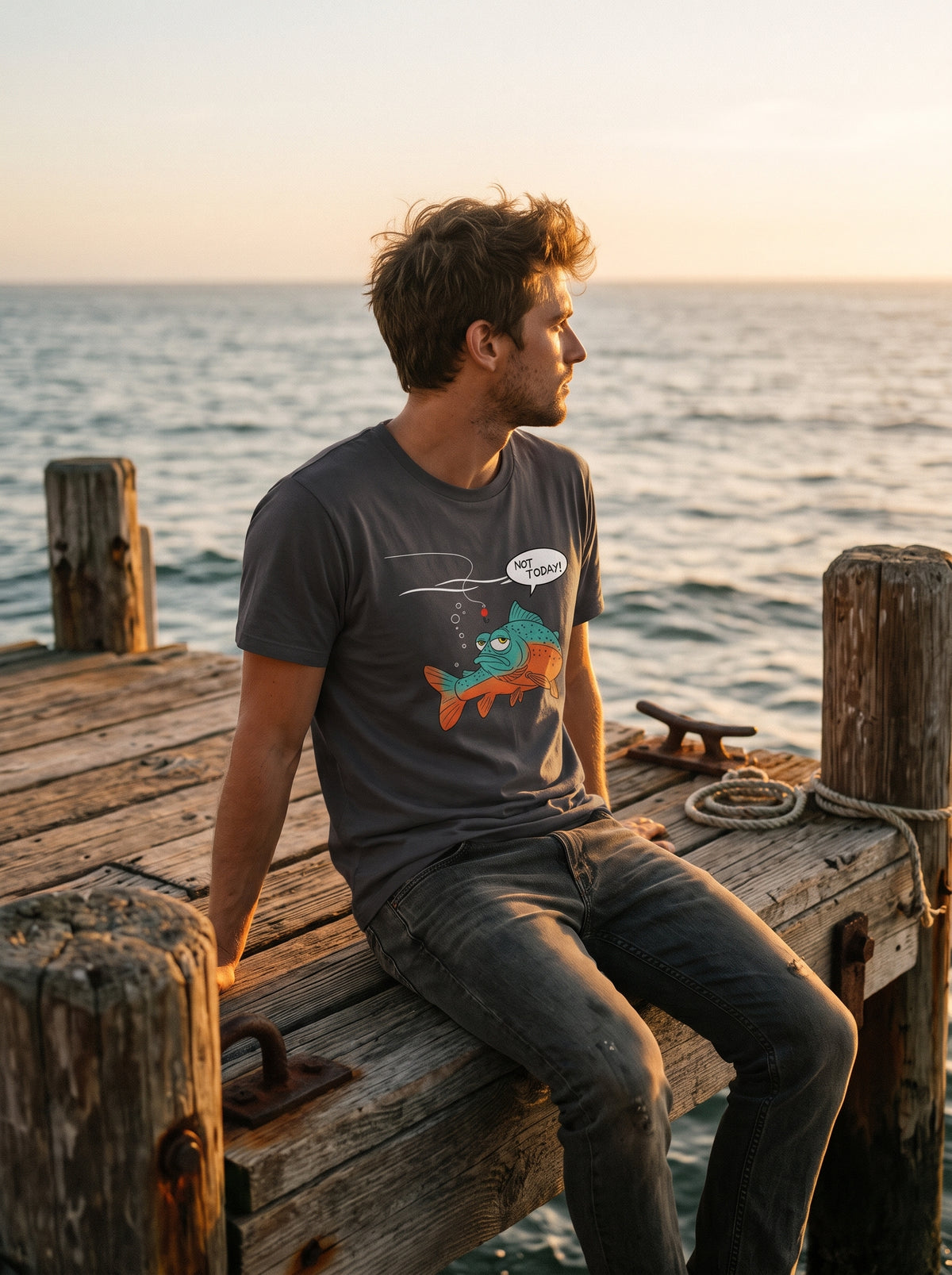 Not Today Bugün Değil Esprili Balıkçı %100 Pamuklu Tasarım T-Shirt