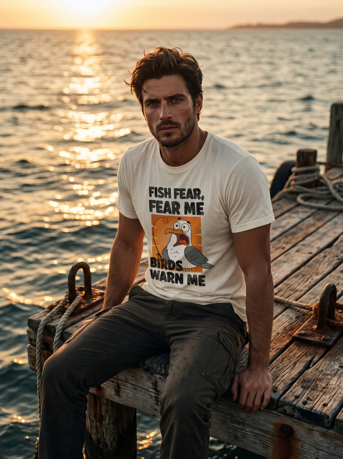 Fish Fear Me Esprili Balıkçı %100 Pamuklu Tasarım T-Shirt