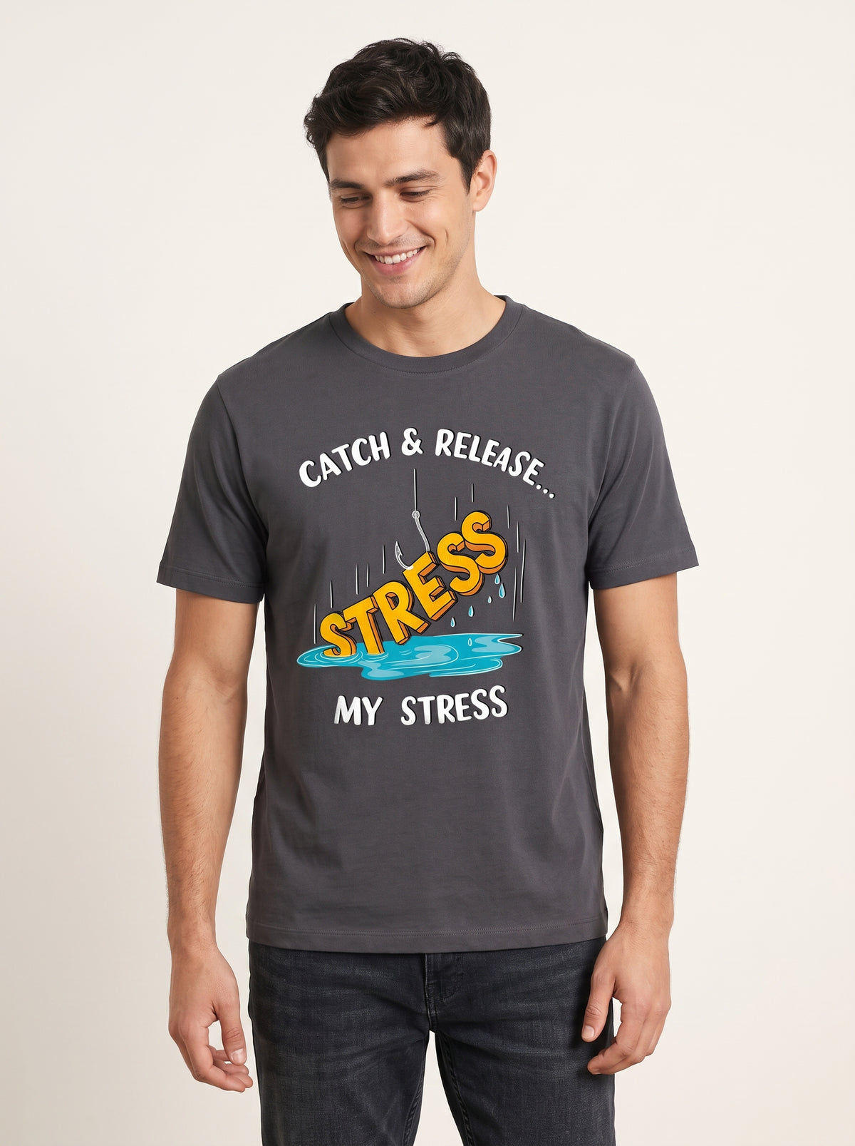 Catch Release Stres Atan Balıkçı %100 Pamuklu Tasarım T-Shirt