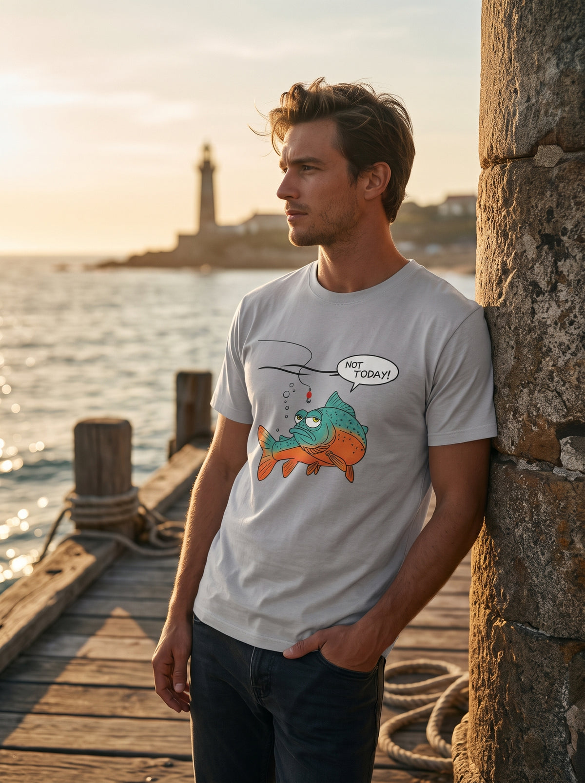 Not Today Bugün Değil Esprili Balıkçı %100 Pamuklu Tasarım T-Shirt