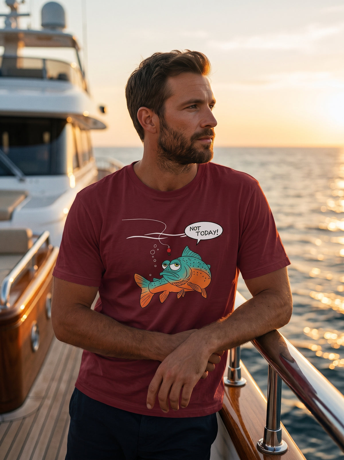 Not Today Bugün Değil Esprili Balıkçı %100 Pamuklu Tasarım T-Shirt