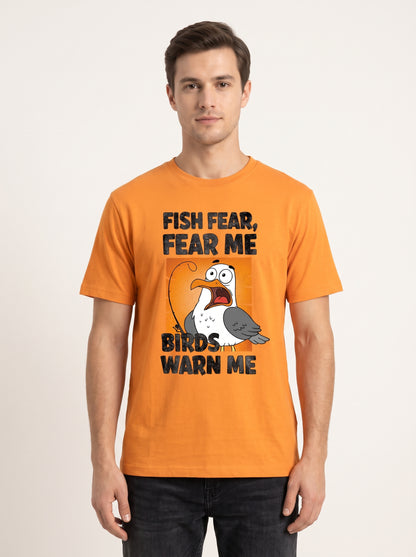Fish Fear Me Esprili Balıkçı %100 Pamuklu Tasarım T-Shirt