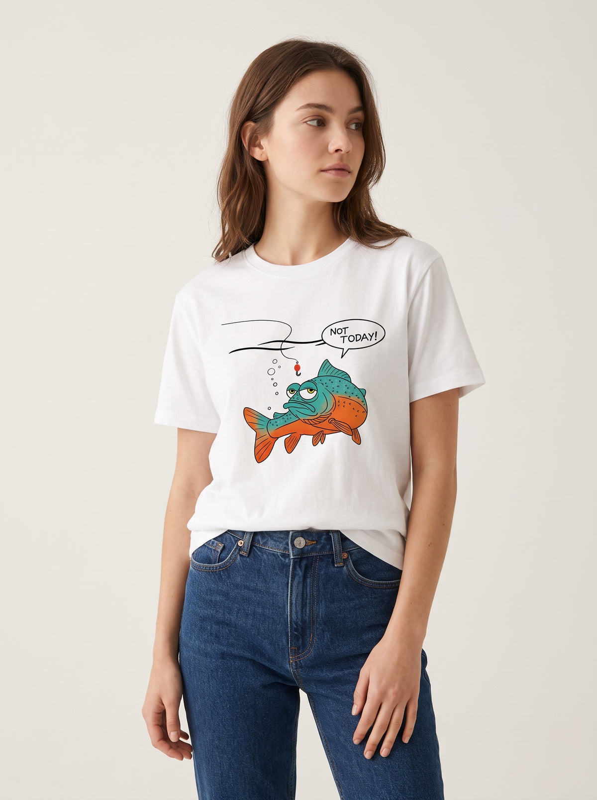 Not Today Bugün Değil Esprili Balıkçı %100 Pamuklu Tasarım T-Shirt