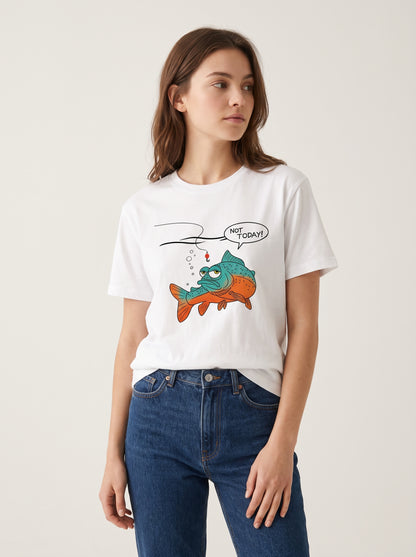 Not Today Bugün Değil Esprili Balıkçı %100 Pamuklu Tasarım T-Shirt