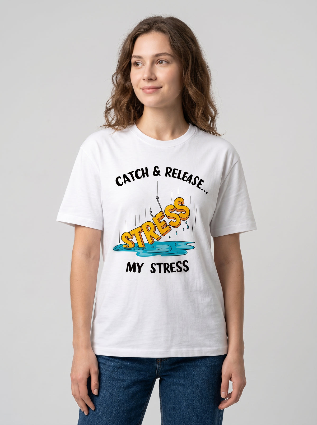 Catch Release Stres Atan Balıkçı %100 Pamuklu Tasarım T-Shirt