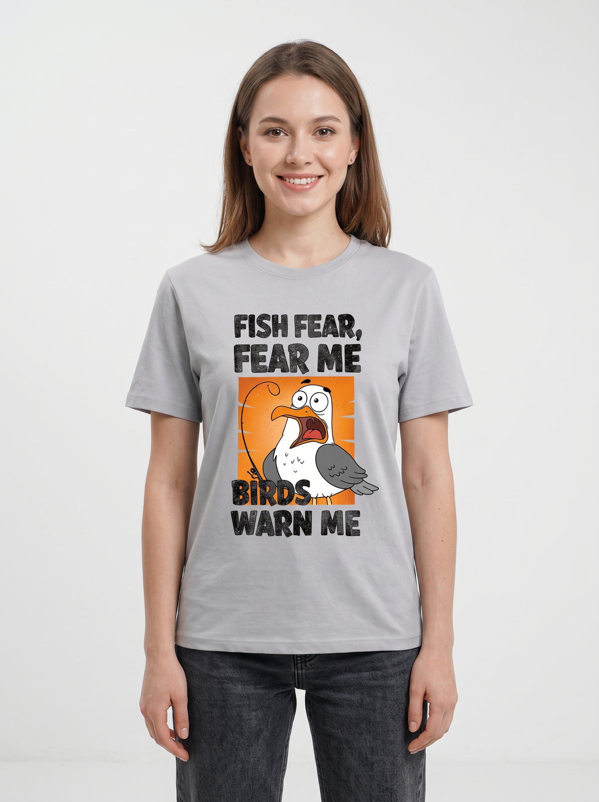 Fish Fear Me Esprili Balıkçı %100 Pamuklu Tasarım T-Shirt