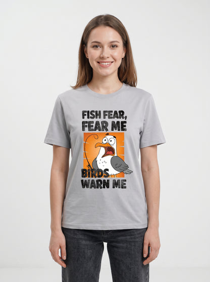Fish Fear Me Esprili Balıkçı %100 Pamuklu Tasarım T-Shirt