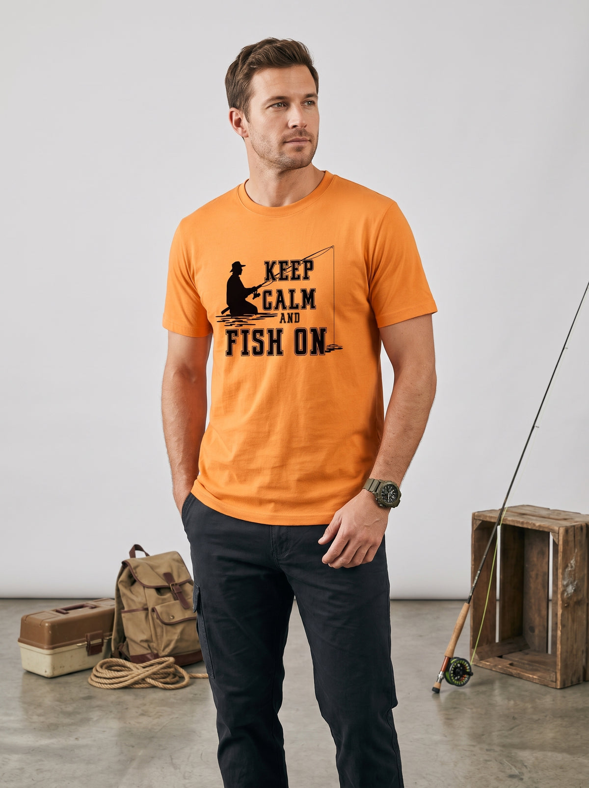 Keep Calm Balıkçı %100 Pamuklu Tasarım T-Shirt