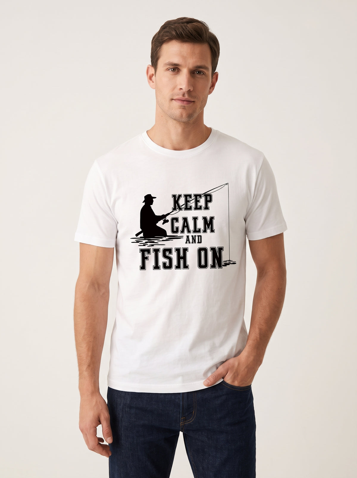 Keep Calm Balıkçı %100 Pamuklu Tasarım T-Shirt