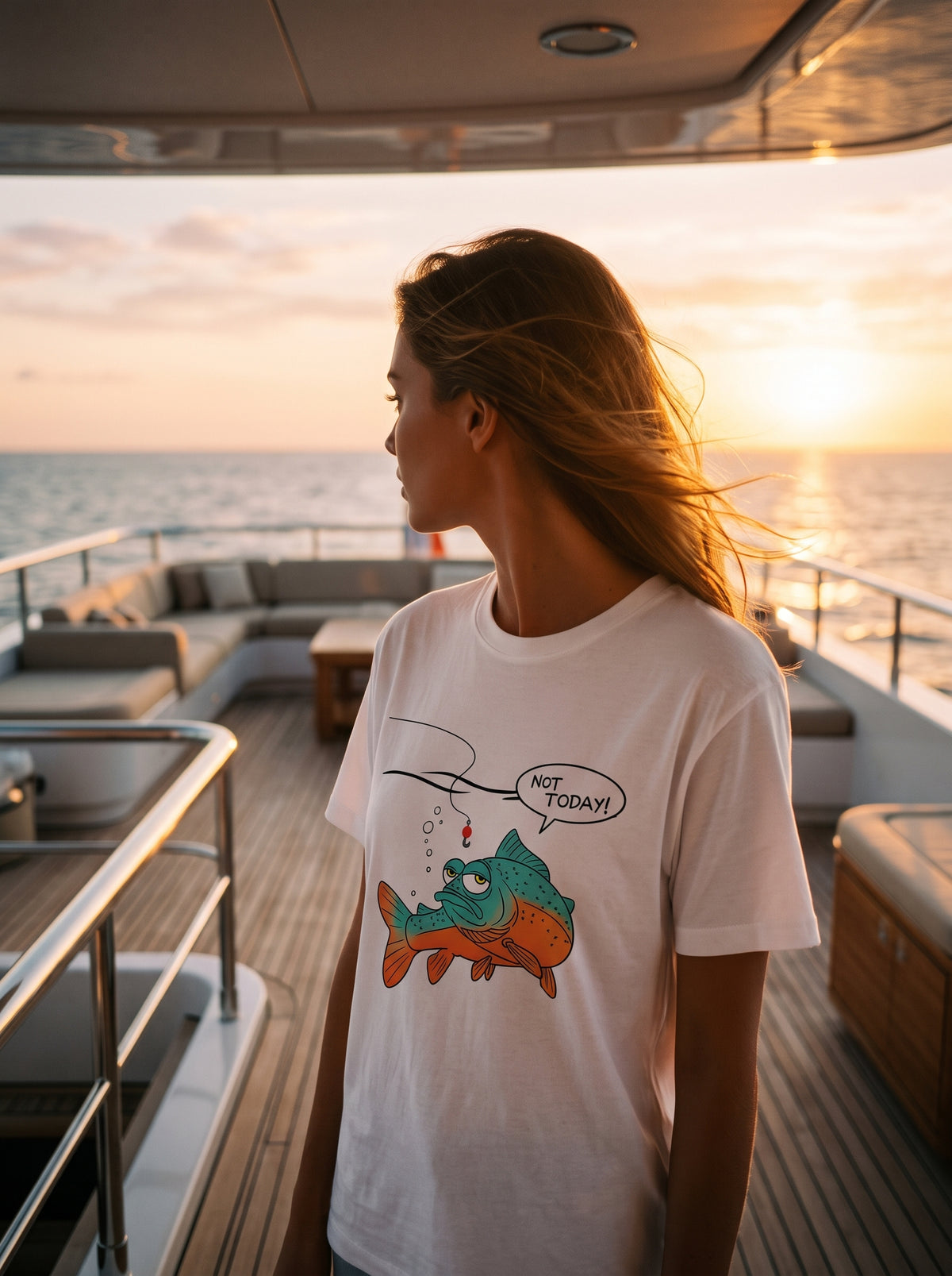Not Today Bugün Değil Esprili Balıkçı %100 Pamuklu Tasarım T-Shirt