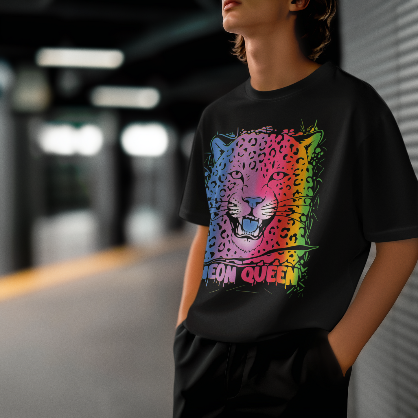 Neon Queen – Retro Renkli Kraliçe Tişört | Oversize Unisex PopArt Tasarım