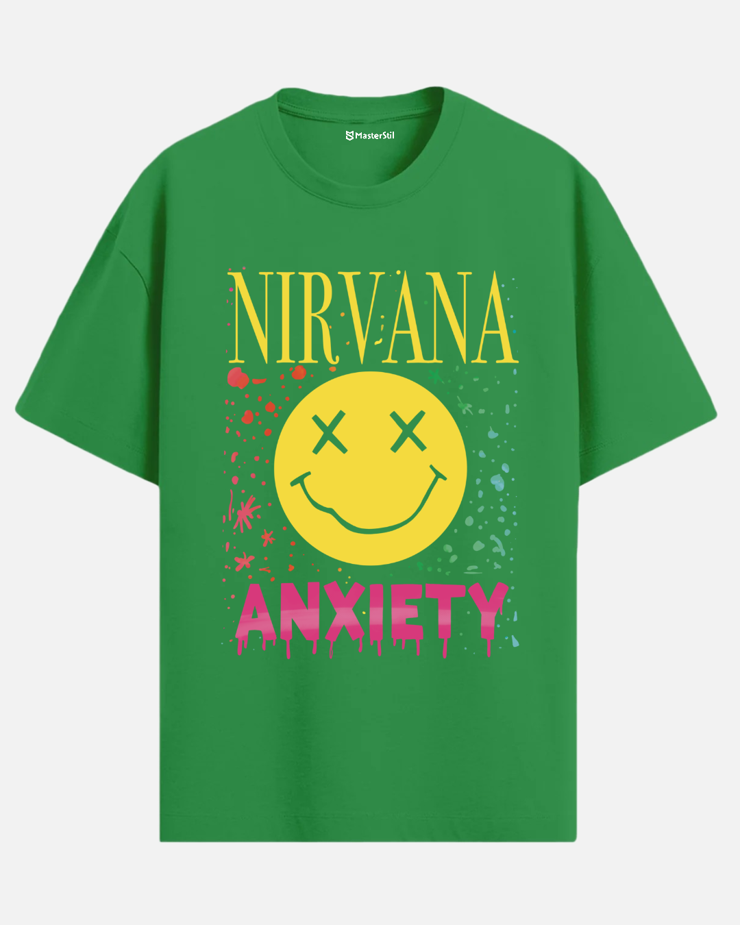 Nirvana Anxiety – Grunge İronisi PopArt Tişört Oversize | Ruh Hâli Tasarımı