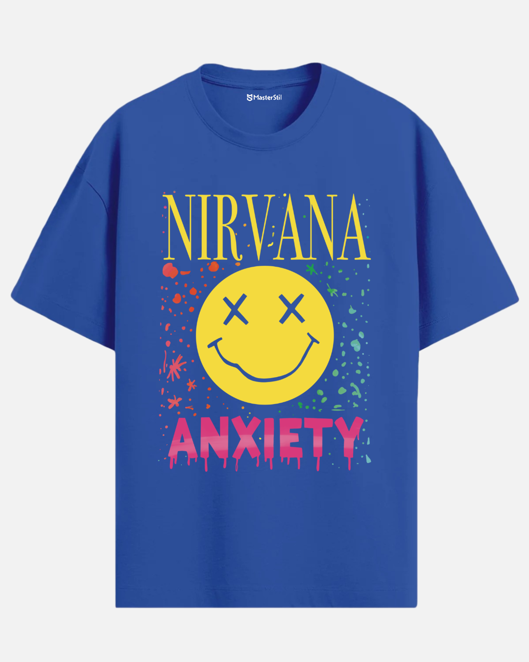 Nirvana Anxiety – Grunge İronisi PopArt Tişört Oversize | Ruh Hâli Tasarımı