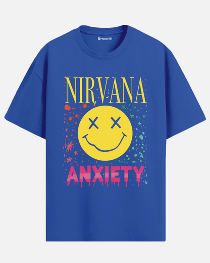 Nirvana Anxiety – Grunge İronisi PopArt Tişört Oversize | Ruh Hâli Tasarımı