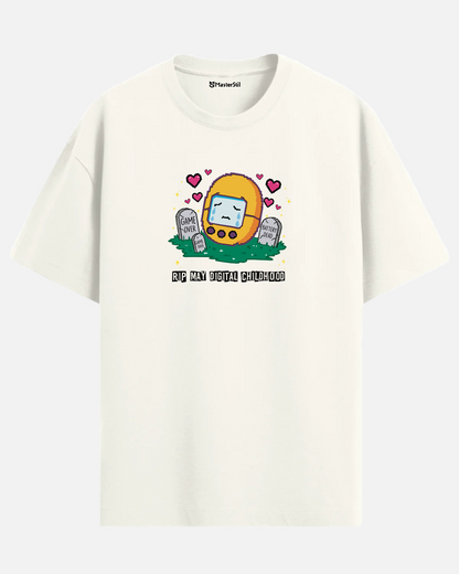 Pixel Goodbye – Humorous PopArt T-Shirt in Memory of a Digital Pet | Oversized Unisex Retro Farewell Design