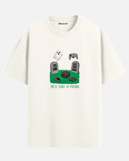 Press Start to Mourn – Retro Gaming Graveyard PopArt T-Shirt Oversize | Humorous and Meaningful Unisex Design