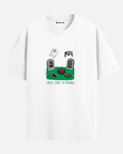 Press Start to Mourn – Retro Gaming Graveyard PopArt T-Shirt Oversize | Humorous and Meaningful Unisex Design